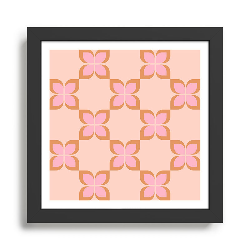 Retro floral check pink Framed Art Print Gallery Image 1