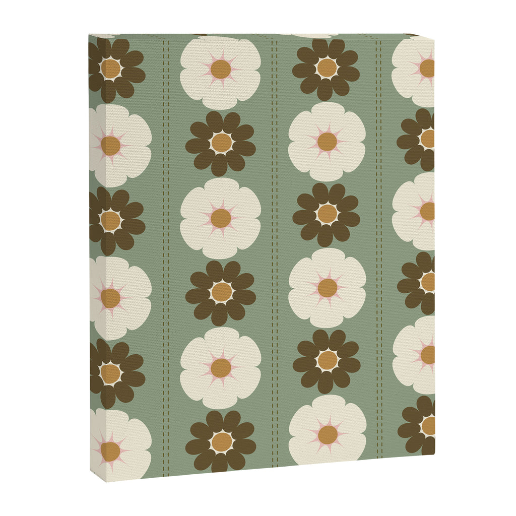 Retro floral pattern, 60s, 70s, style, in sage green Canvas Print Gallery Image 8