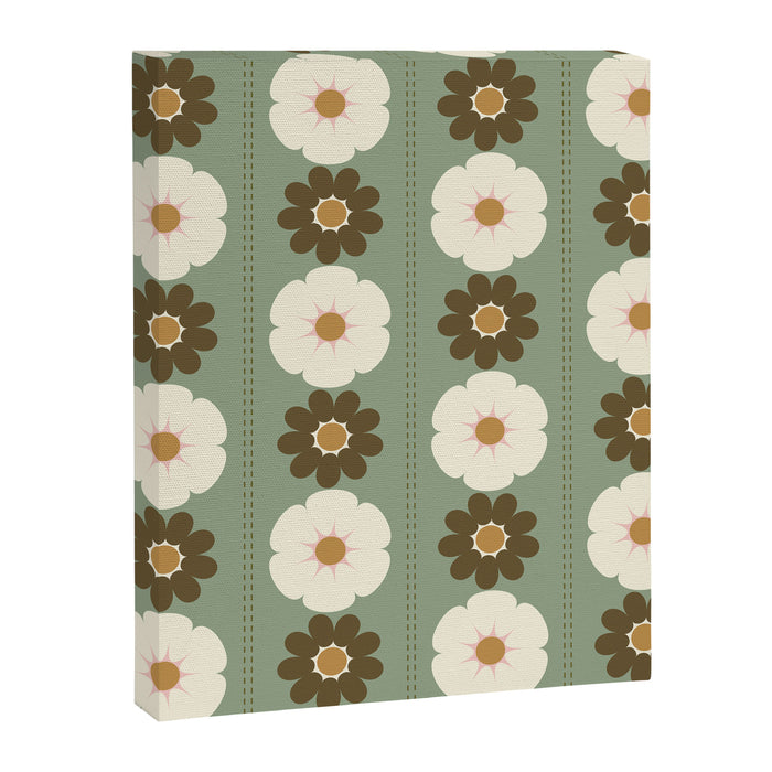 Retro floral pattern, 60s, 70s, style, in sage green Canvas Print Gallery Image 1