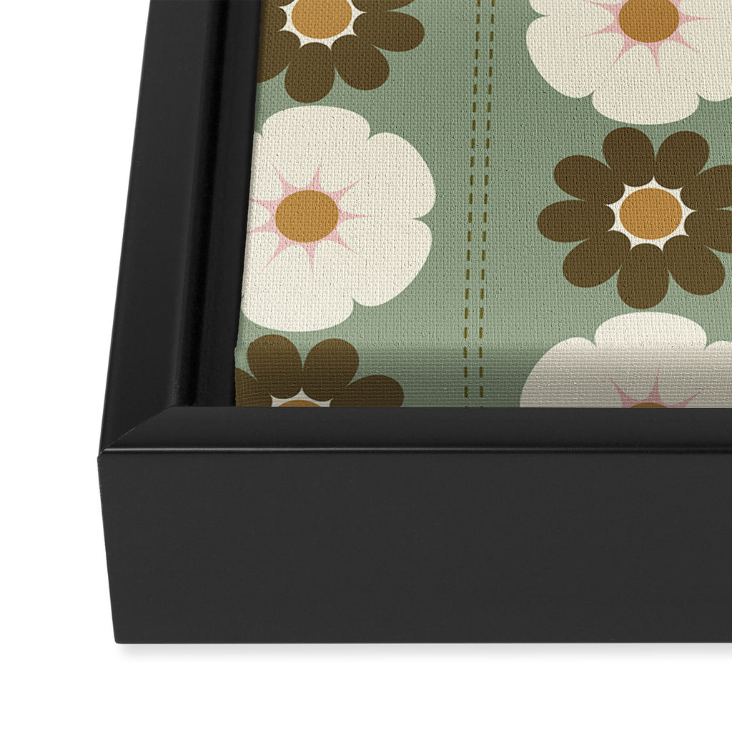 Retro floral pattern, 60s, 70s, style, in sage green Framed Canvas Print Gallery Image 3