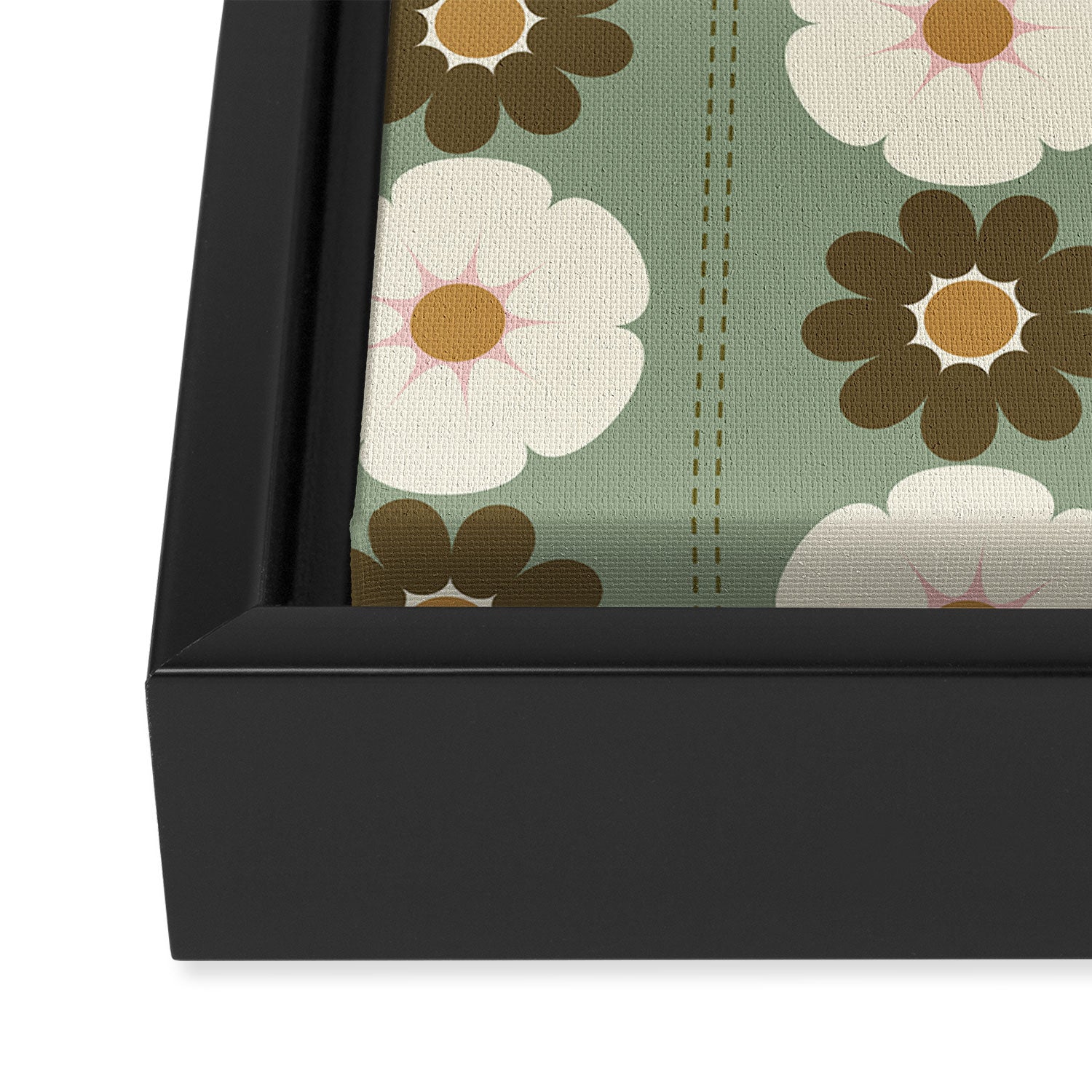 Retro floral pattern, 60s, 70s, style, in sage green Framed Canvas Print Gallery Image 3