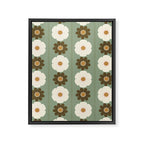 Retro floral pattern, 60s, 70s, style, in sage green Framed Canvas Print Gallery Image 8