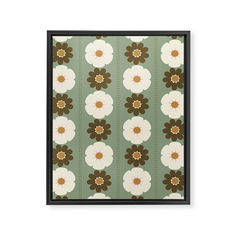 Retro floral pattern, 60s, 70s, style, in sage green Framed Canvas Print Gallery Image 8