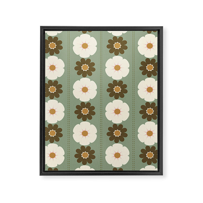 Retro floral pattern, 60s, 70s, style, in sage green Framed Canvas Print Gallery Image 1