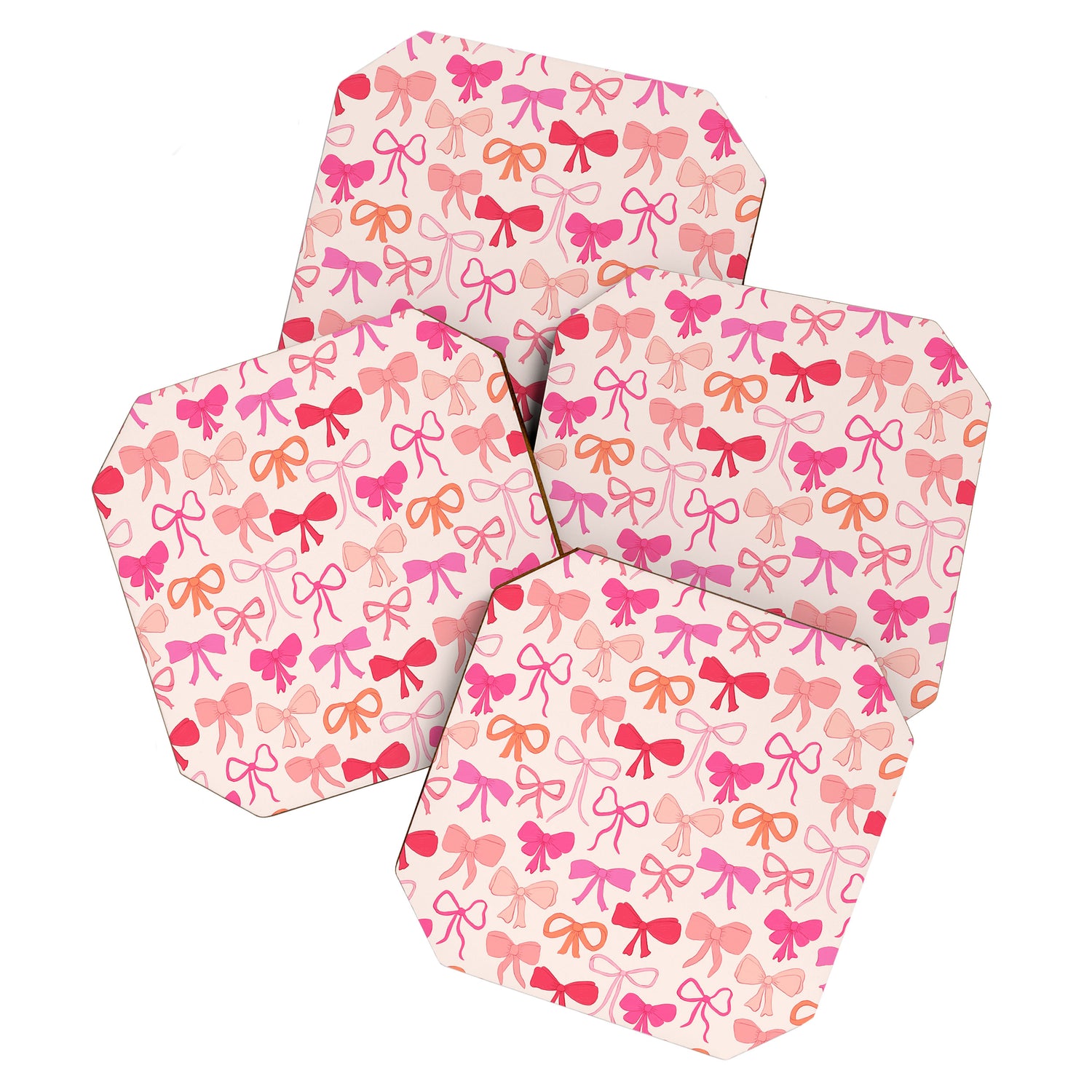 Ribbons and bows sweet coquette style hand drawn pattern Coaster Gallery Image 1
