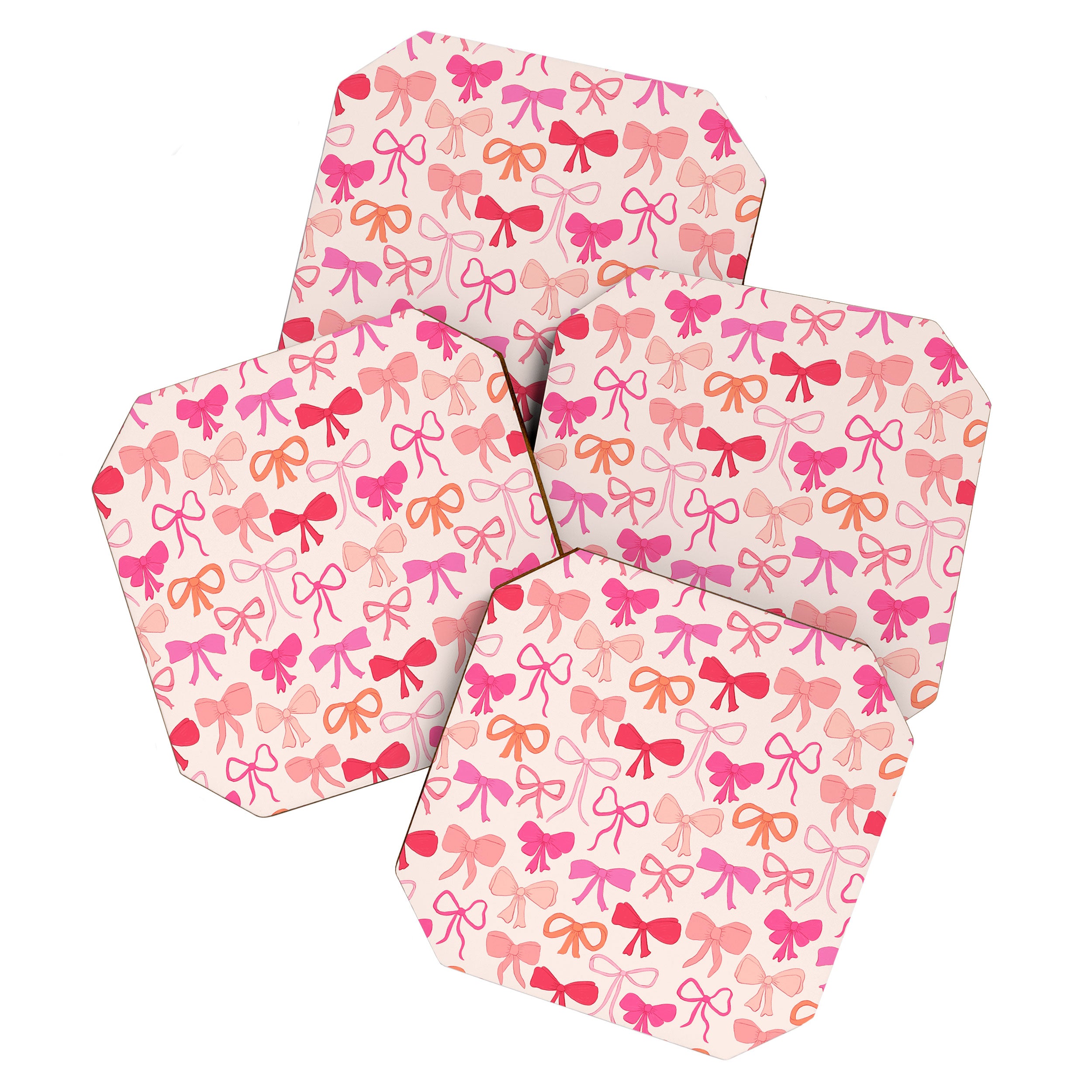 Ribbons and bows sweet coquette style hand drawn pattern Coaster Gallery Image 1