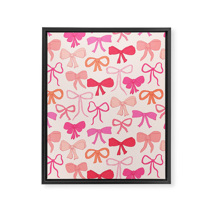 Ribbons and bows sweet coquette style hand drawn pattern Framed Canvas Print Gallery Image 1