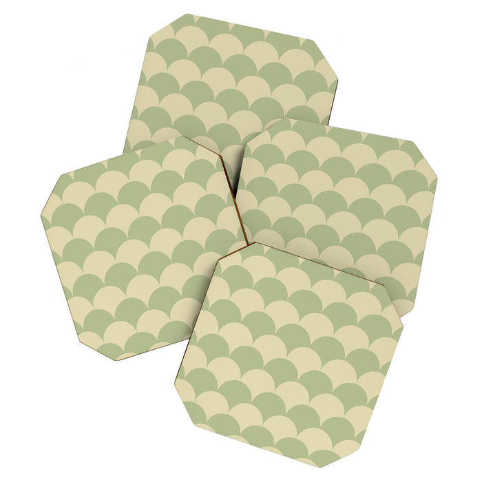Soft green geometric scallop pattern Coaster Gallery Image 1