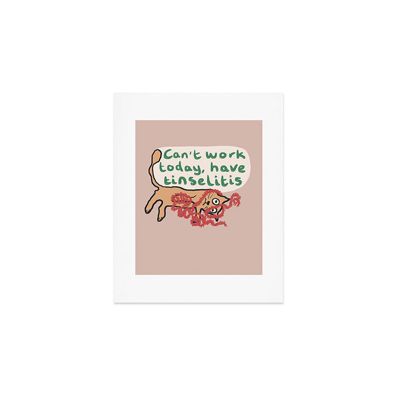 Tinselitis funny Christmas cat drawing Art Print Gallery Image 1