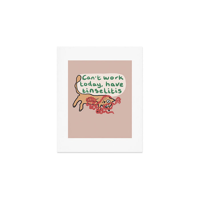 Tinselitis funny Christmas cat drawing Art Print Gallery Image 1