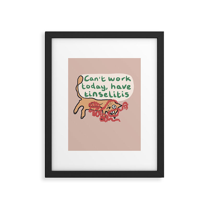 Tinselitis funny Christmas cat drawing Framed Art Print Gallery Image 5