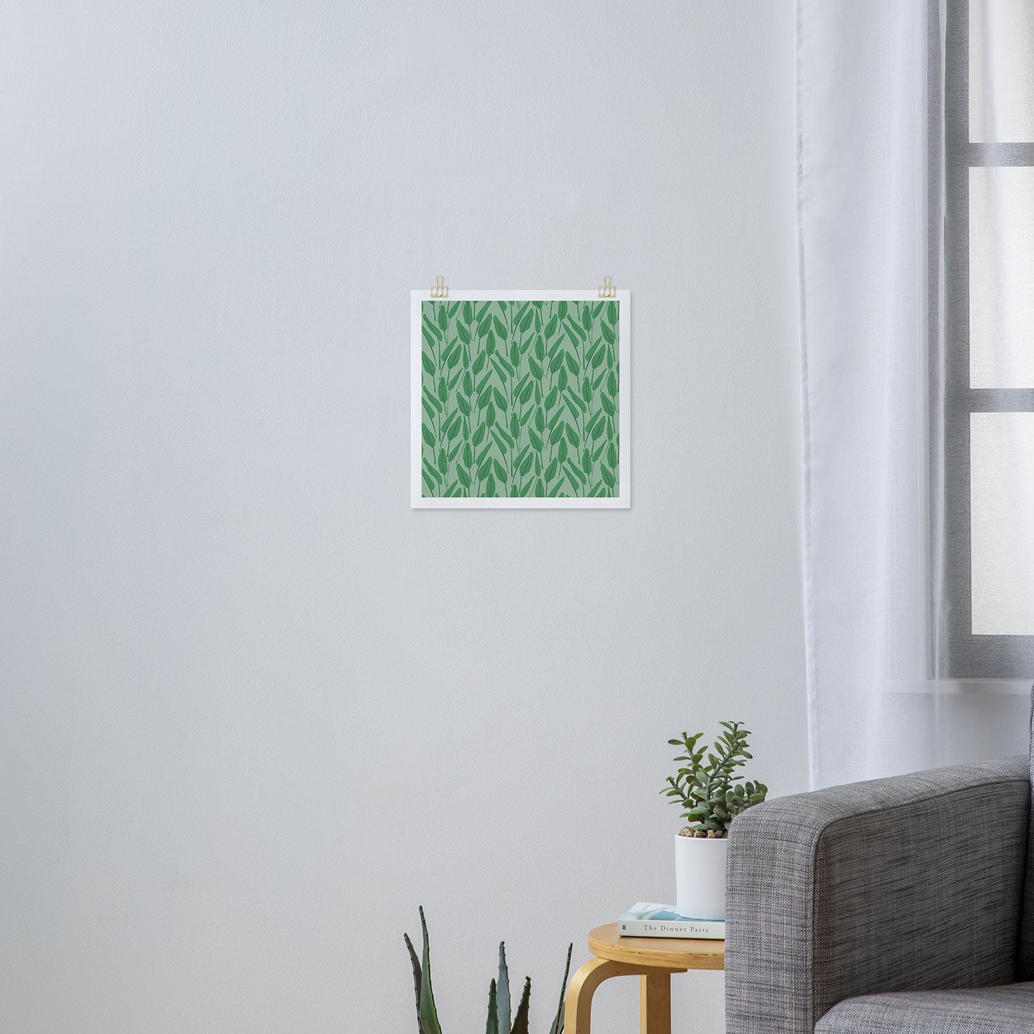 Tropical leaf pattern in cool greens Art Print Gallery Image 3