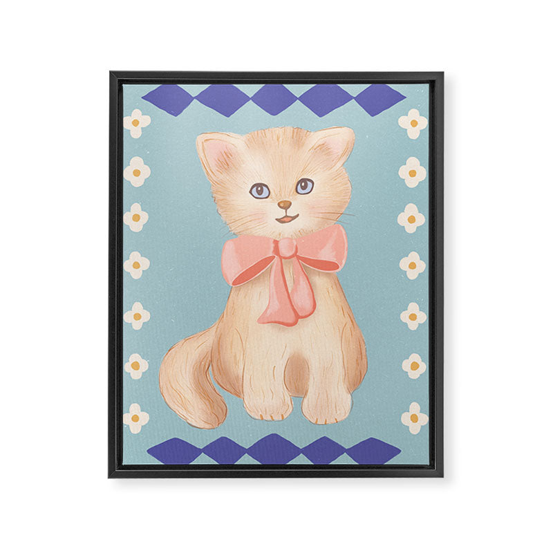 Vintage kitty cat, retro, 70's swap card style Framed Canvas Print Gallery Image 6
