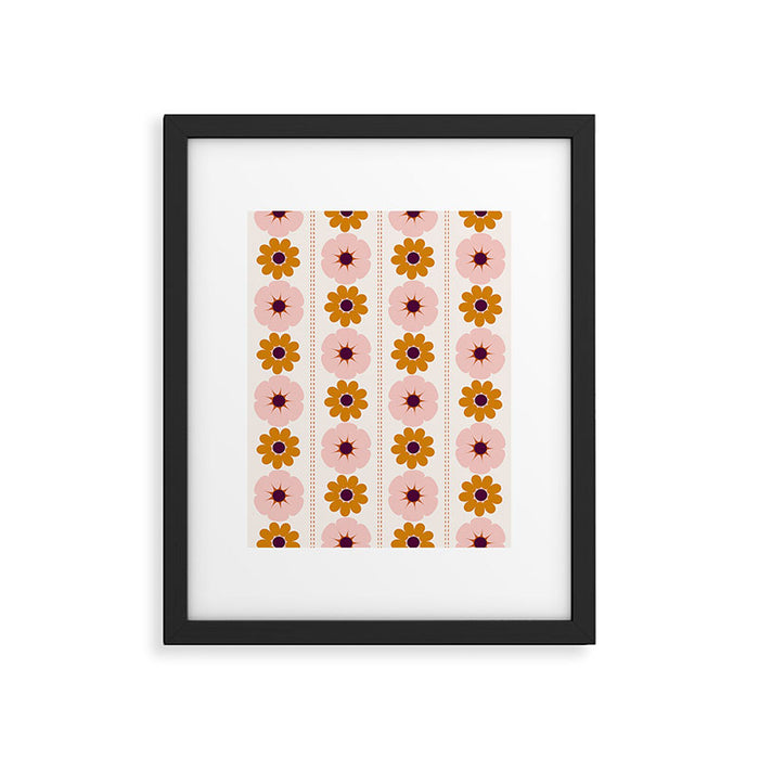 Vintage retro floral pattern, 60s, 70s style in pink and brown Framed Art Print Gallery Image 1