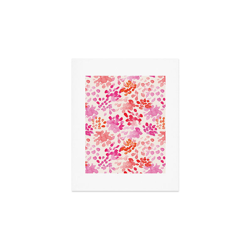 Watercolor flowers in pink and red pattern Art Print Gallery Image 1