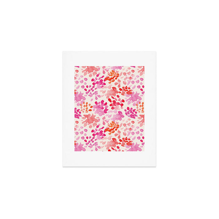 Watercolor flowers in pink and red pattern Art Print Gallery Image 1