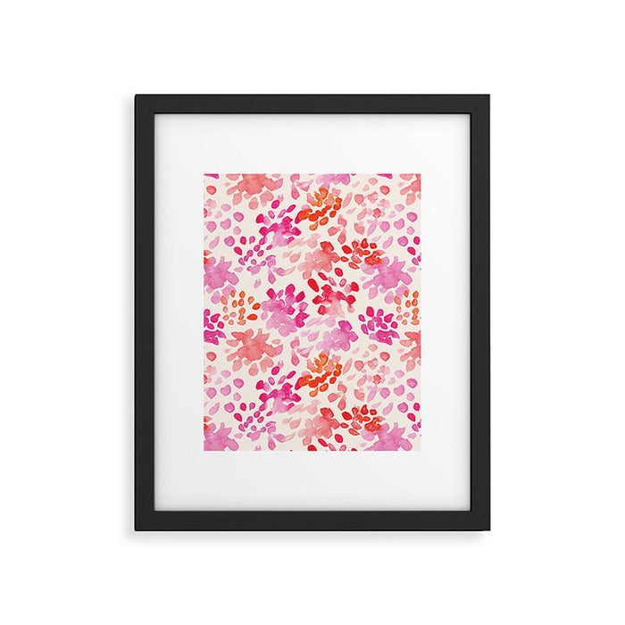 Watercolor flowers in pink and red pattern Framed Art Print Gallery Image 1