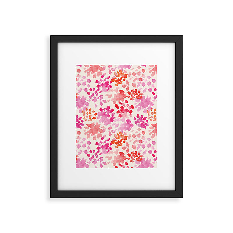 Watercolor flowers in pink and red pattern Framed Art Print Gallery Image 6