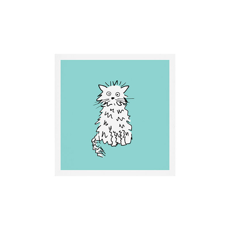 White cat blue Art Print Gallery Image 1