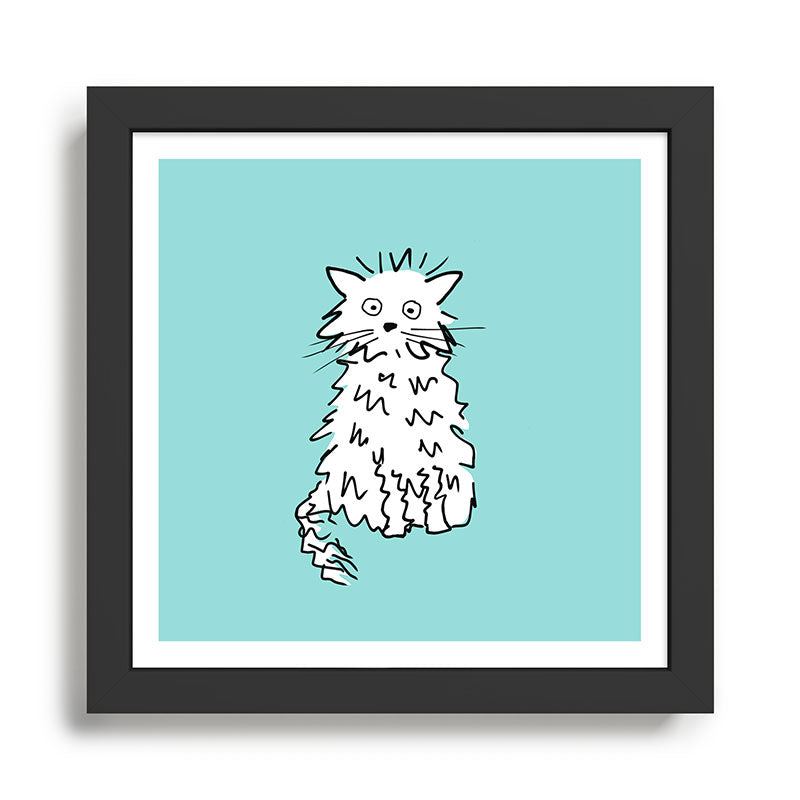 White cat blue Framed Art Print Gallery Image 1
