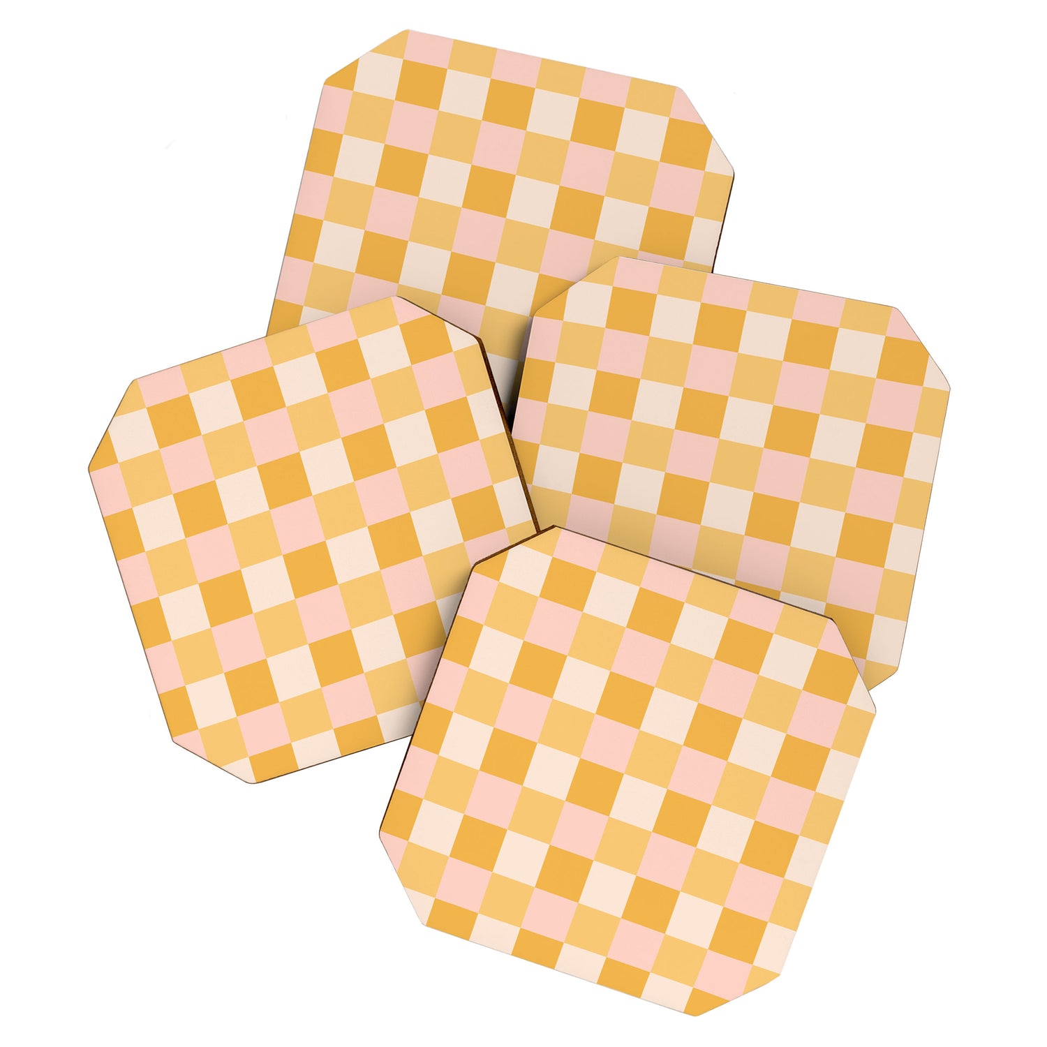 Yellow and peachy pink checks Coaster Gallery Image 1