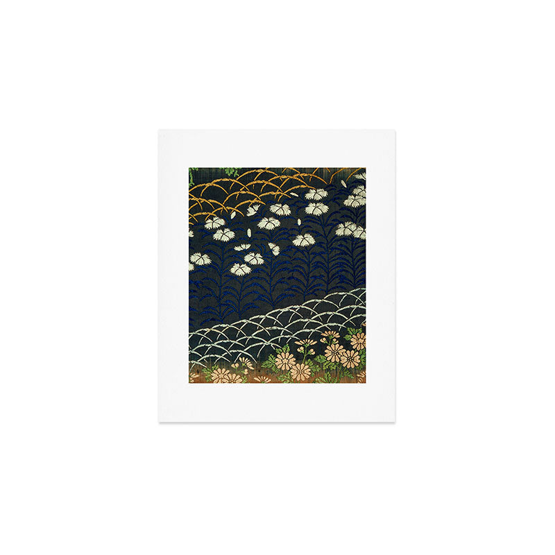 Antique White, Pink and Blue Floral Japanese Silk Print Art Print Gallery Image 1