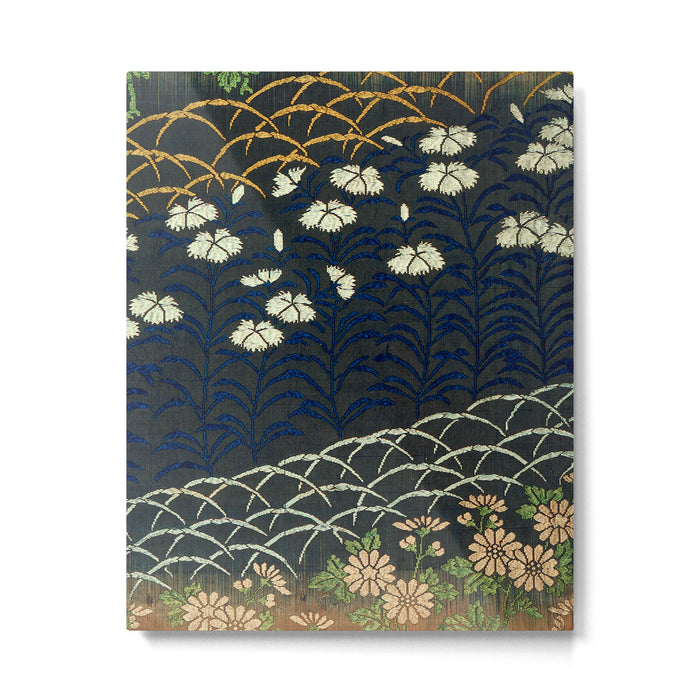 Antique White, Pink and Blue Floral Japanese Silk Print Metal Print Gallery Image 1