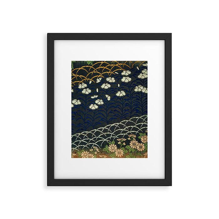 Antique White, Pink and Blue Floral Japanese Silk Print Framed Art Print Gallery Image 1