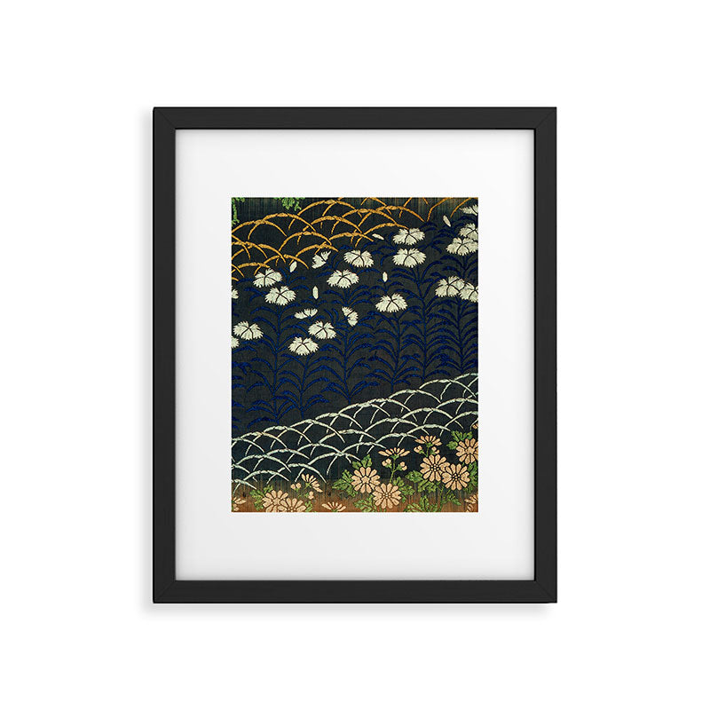 Antique White, Pink and Blue Floral Japanese Silk Print Framed Art Print Gallery Image 6