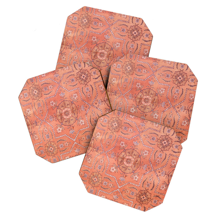 Vintage Distressed Pink Iranian Silk Coaster Gallery Image 1
