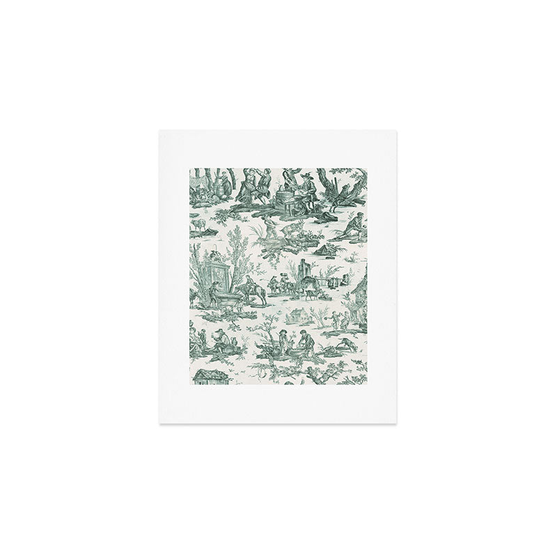 Vintage Green French Toile Landscape Art Print Gallery Image 1