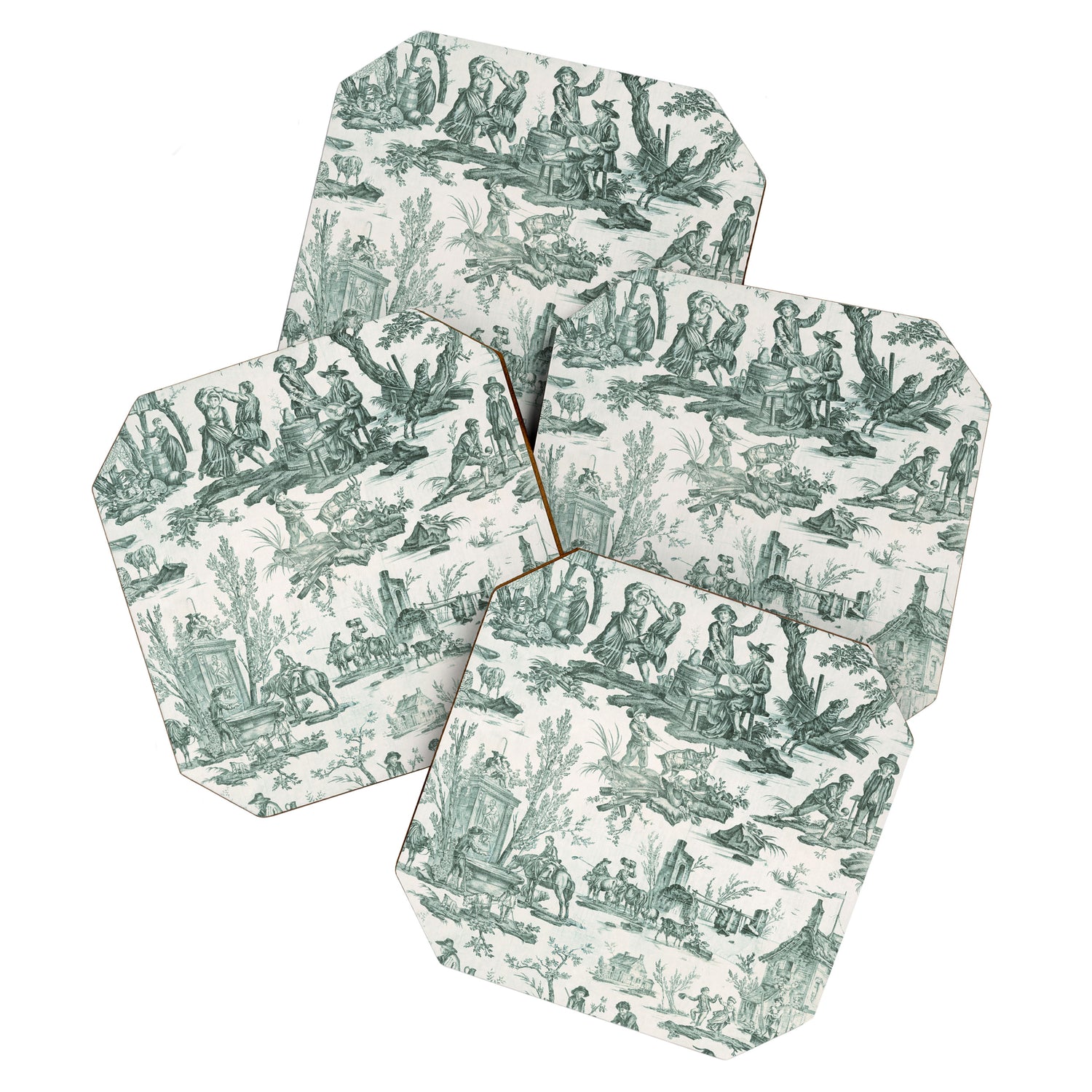 Vintage Green French Toile Landscape Coaster Gallery Image 1