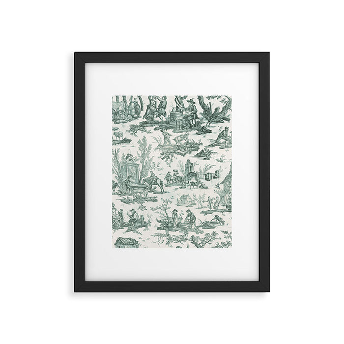 Vintage Green French Toile Landscape Framed Art Print Gallery Image 1
