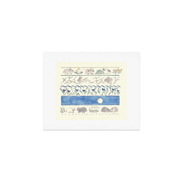 Asiatic dayflowers and rabbits Art Print Gallery Image 1
