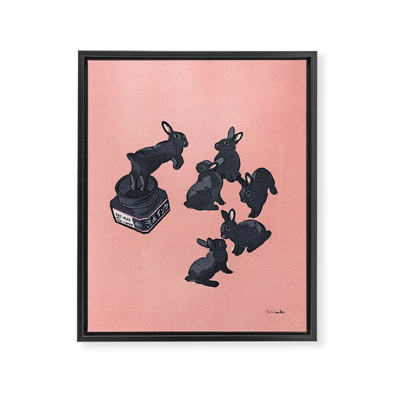 Black bunnies born from Manga ink Framed Canvas Print Gallery Image 6
