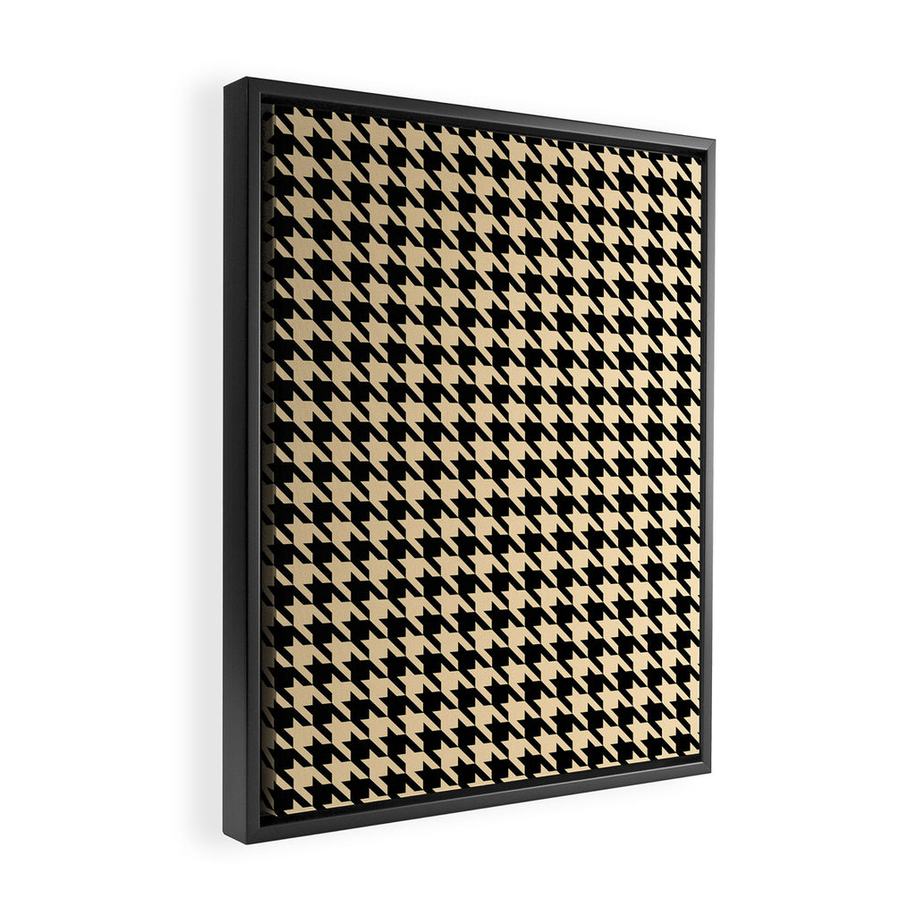 Black and Tan Classic houndstooth pattern Framed Canvas Print Gallery Image 2