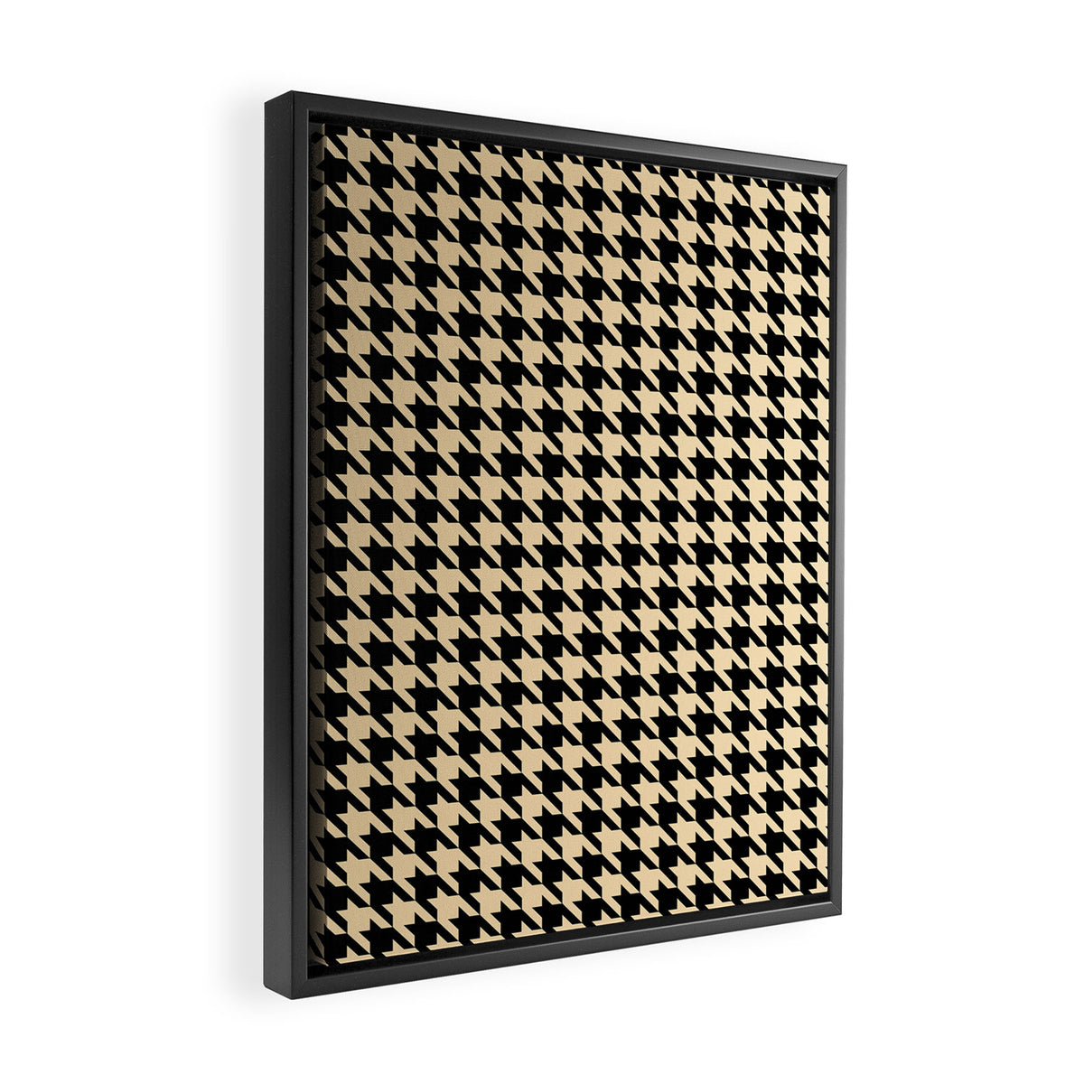 Black and Tan Classic houndstooth pattern Framed Canvas Print Gallery Image 2