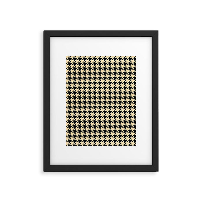 Black and Tan Classic houndstooth pattern Framed Art Print Gallery Image 1