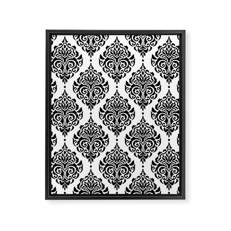Black and White Damask Framed Canvas Print Gallery Image 8
