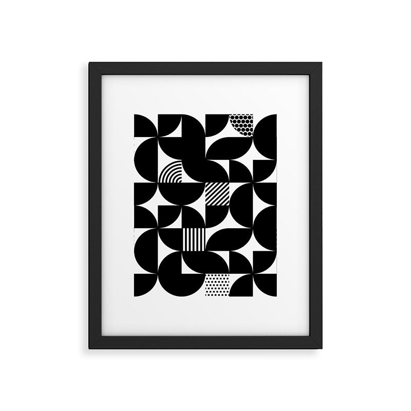 Black and White Mid Century Bauhaus Semi Circle Pattern Framed Art Print Gallery Image 6