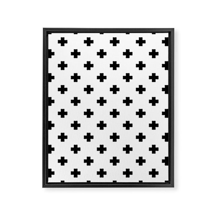Black and White Swiss Cross Pattern Framed Canvas Print Gallery Image 1