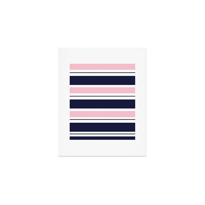 Blue Navy and Pink Stripes Art Print Gallery Image 1