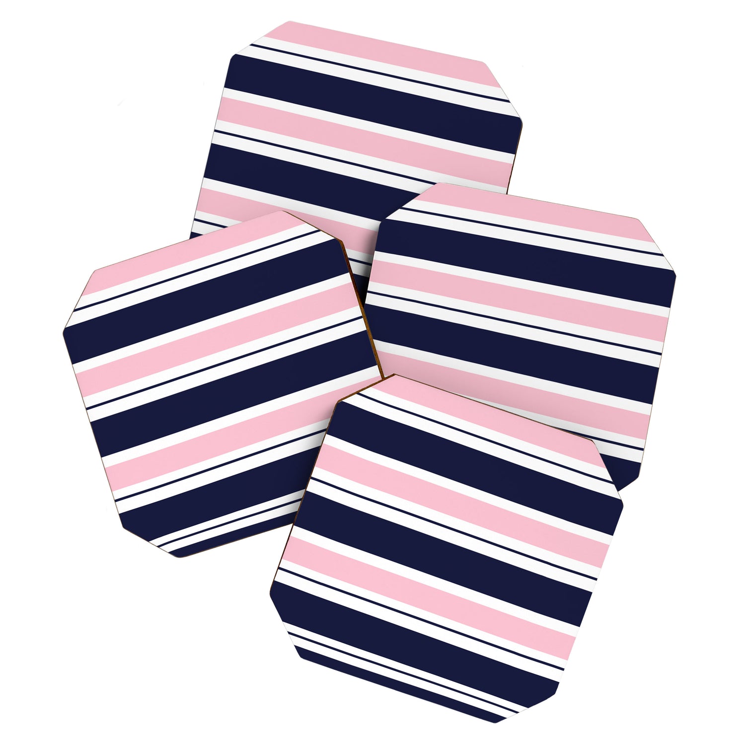 Blue Navy and Pink Stripes Coaster Gallery Image 1