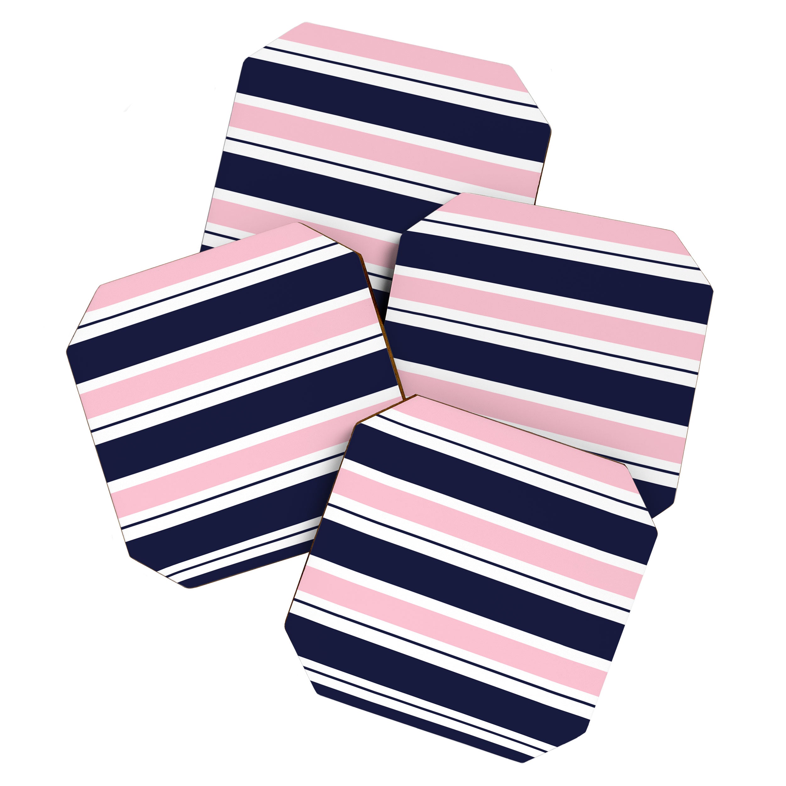 Blue Navy and Pink Stripes Coaster Gallery Image 1