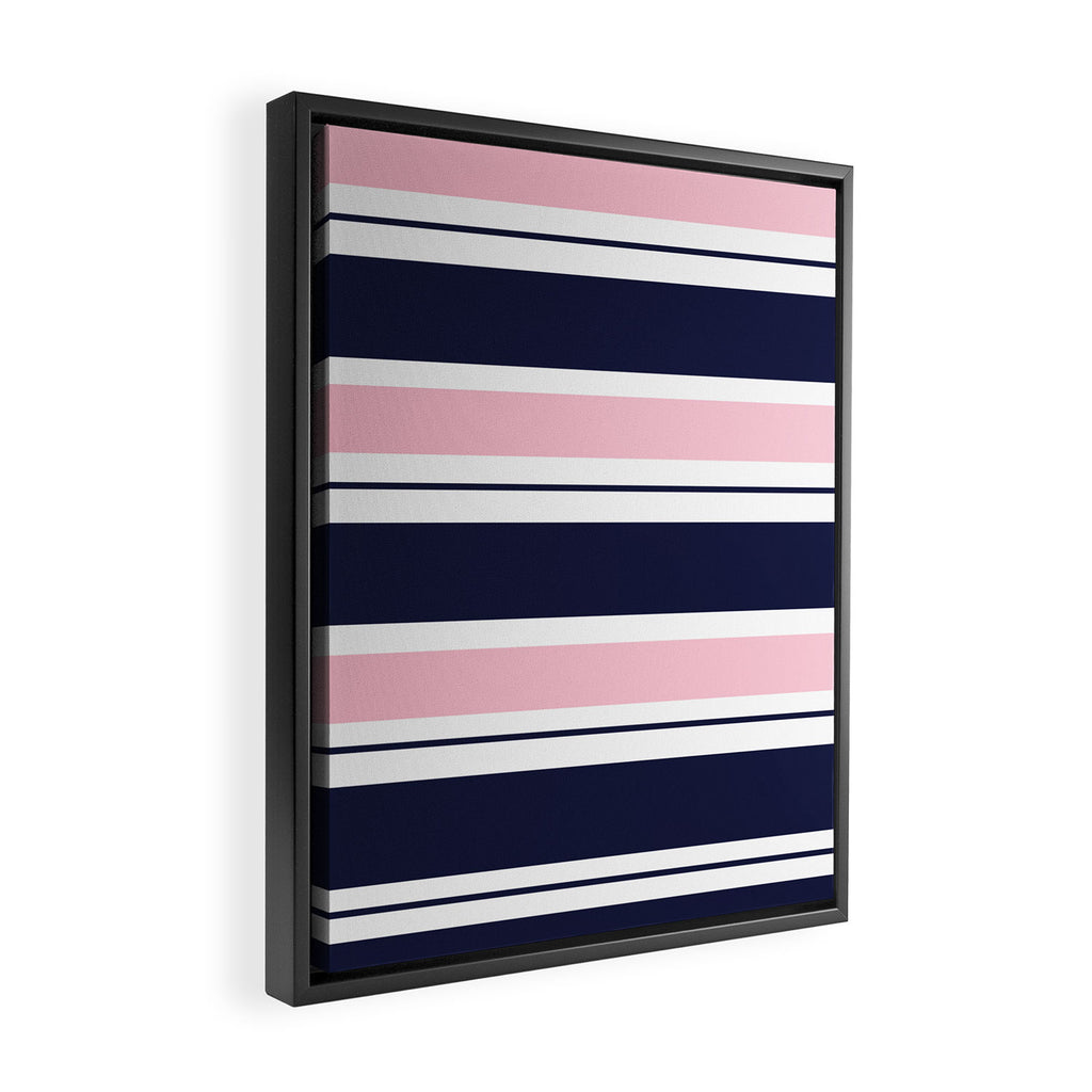 Blue Navy and Pink Stripes Framed Canvas Print Gallery Image 2