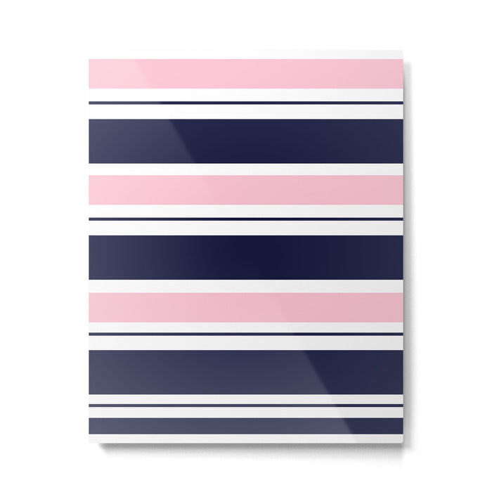 Blue Navy and Pink Stripes Metal Print Gallery Image 1