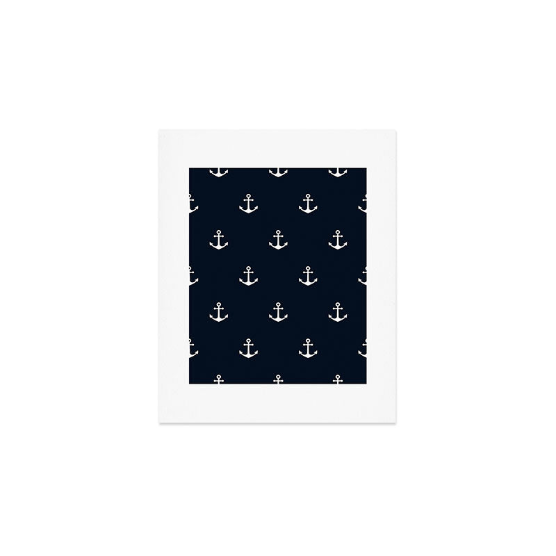 Dark Blue Anchor Pattern Art Print Gallery Image 1