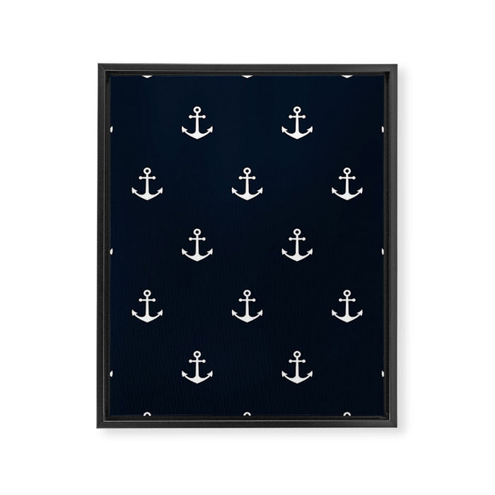 Dark Blue Anchor Pattern Framed Canvas Print Gallery Image 1