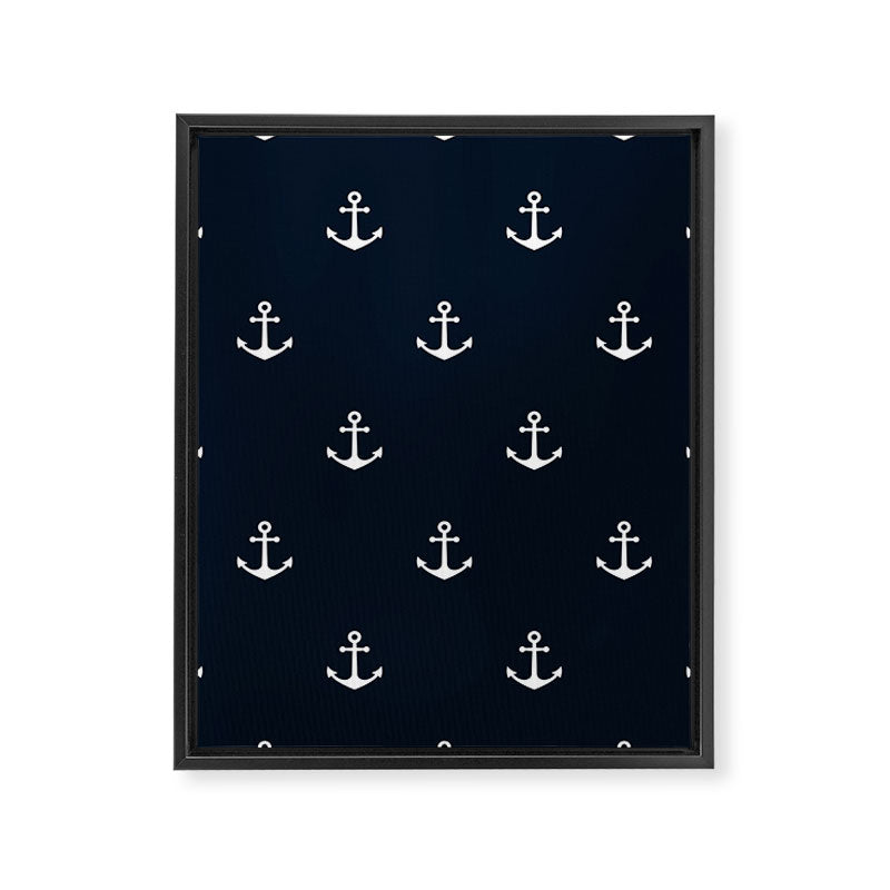 Dark Blue Anchor Pattern Framed Canvas Print Gallery Image 8