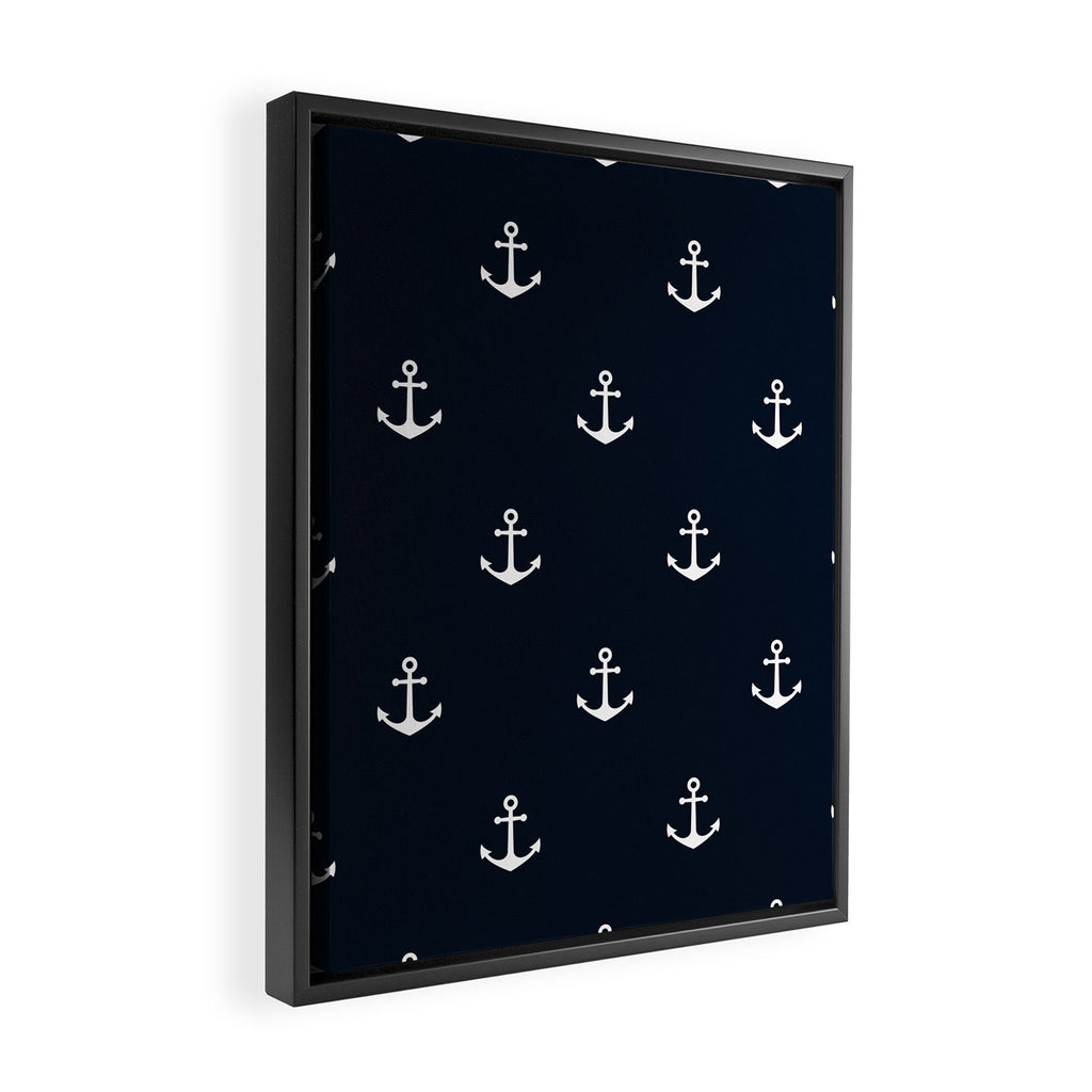 Dark Blue Anchor Pattern Framed Canvas Print Gallery Image 2